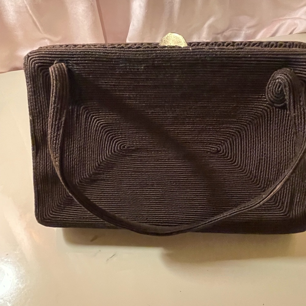 VINTAGE Retro 1960’s CORDE Brown and Gold Silk and Cotton Hand Bag